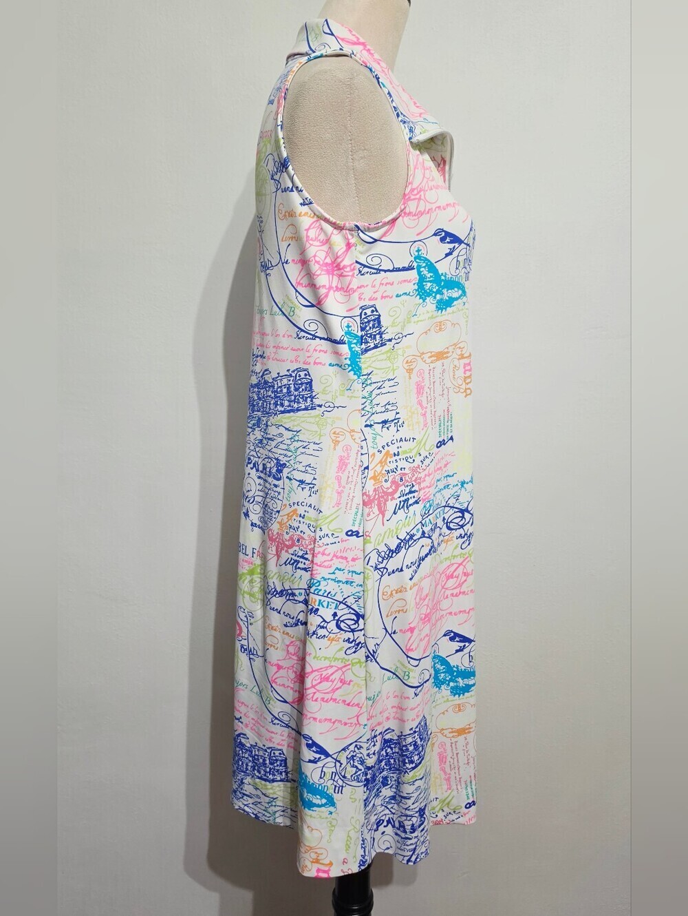 Lulu B Dress Small Paris France Print Sleeveless 1/4 Zip Stretch Travel Resort - Picture 4 of 14
